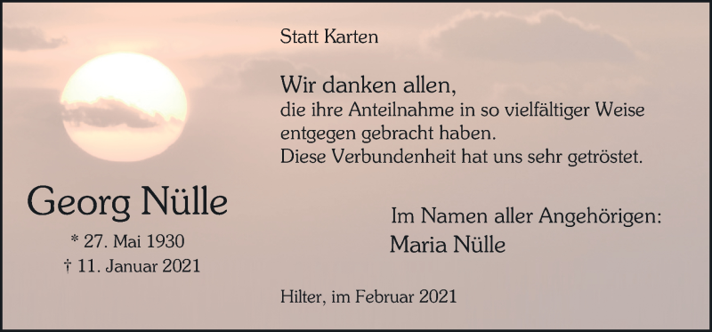  Traueranzeige für Georg Nülle vom 20.02.2021 aus Neue Osnabrücker Zeitung GmbH & Co. KG