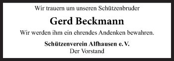 Traueranzeige von Gerd Beckmann von Neue Osnabrücker Zeitung GmbH & Co. KG