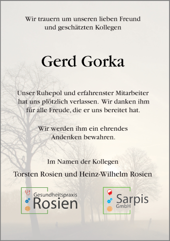 Traueranzeige von Gerd Gorka von Neue Osnabrücker Zeitung GmbH & Co. KG