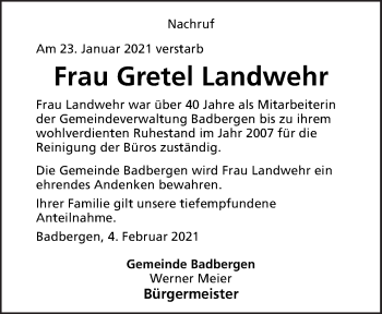 Traueranzeige von Gretel Landwehr von Neue Osnabrücker Zeitung GmbH & Co. KG