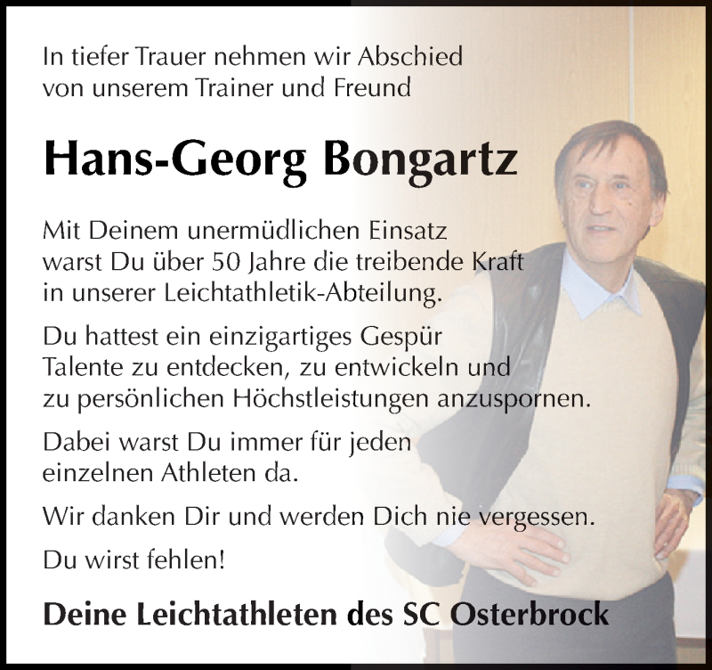 Traueranzeige für Hans-Georg Bongartz vom 08.02.2021 aus Neue Osnabrücker Zeitung GmbH & Co. KG