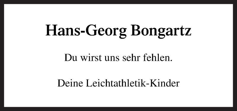  Traueranzeige für Hans-Georg Bongartz vom 13.02.2021 aus Neue Osnabrücker Zeitung GmbH & Co. KG