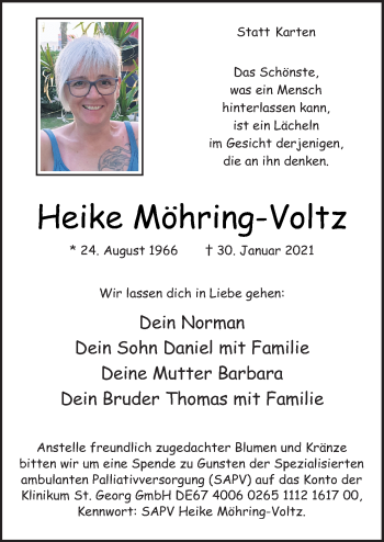 Traueranzeige von Heike Möhring-Voltz von Neue Osnabrücker Zeitung GmbH & Co. KG
