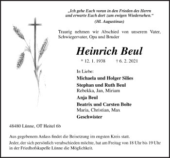 Traueranzeige von Heinrich Beul von Neue Osnabrücker Zeitung GmbH & Co. KG