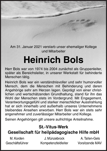 Traueranzeige von Heinrich Bols von Neue Osnabrücker Zeitung GmbH & Co. KG
