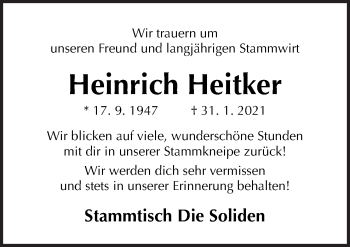 Traueranzeige von Heinrich Heitker von Neue Osnabrücker Zeitung GmbH & Co. KG