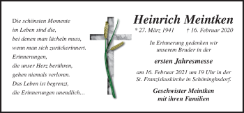 Traueranzeige von Heinrich Meintken von Neue Osnabrücker Zeitung GmbH & Co. KG