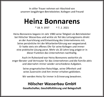 Traueranzeige von Heinz Bonnarens von Neue Osnabrücker Zeitung GmbH & Co. KG