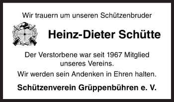 Traueranzeige von Heinz-Dieter Schütte von Neue Osnabrücker Zeitung GmbH & Co. KG