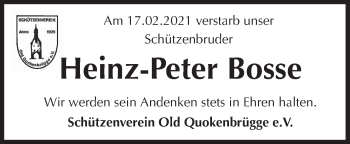 Traueranzeige von Heinz-Peter Bosse von Neue Osnabrücker Zeitung GmbH & Co. KG