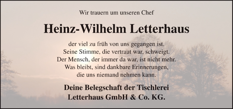  Traueranzeige für Heinz-Wilhelm Letterhaus vom 26.02.2021 aus Neue Osnabrücker Zeitung GmbH & Co. KG