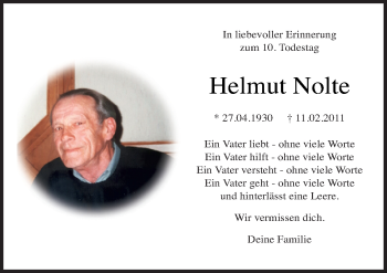 Traueranzeige von Helmut Nolte von Neue Osnabrücker Zeitung GmbH & Co. KG