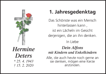 Traueranzeige von Hermine Deters von Neue Osnabrücker Zeitung GmbH & Co. KG
