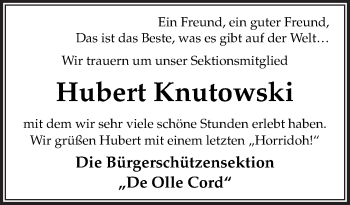Traueranzeige von Hubert Knutowski von Neue Osnabrücker Zeitung GmbH & Co. KG