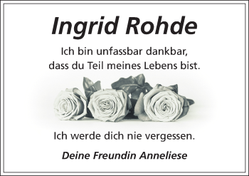 Traueranzeige von Ingrid Rohde von Neue Osnabrücker Zeitung GmbH & Co. KG