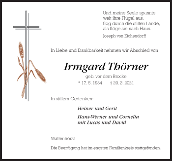 Traueranzeige von Irmgard Thörner von Neue Osnabrücker Zeitung GmbH & Co. KG