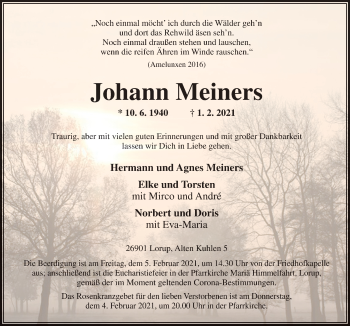 Traueranzeige von Johann Meiners von Neue Osnabrücker Zeitung GmbH & Co. KG