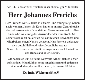 Traueranzeige von Johannes Frerichs von Neue Osnabrücker Zeitung GmbH & Co. KG