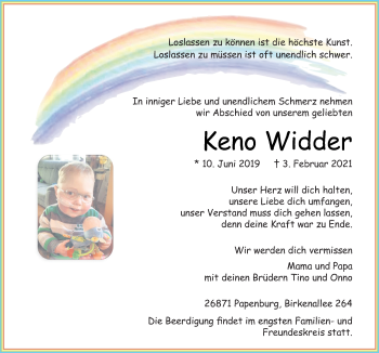 Traueranzeige von Keno Widder von Neue Osnabrücker Zeitung GmbH & Co. KG