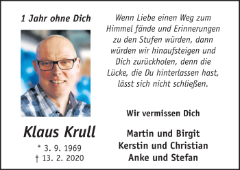 Traueranzeige von Klaus Krull von Neue Osnabrücker Zeitung GmbH & Co. KG