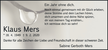 Traueranzeige von Klaus Mers von Neue Osnabrücker Zeitung GmbH & Co. KG