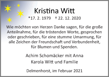 Traueranzeige von Kristina Witt von Neue Osnabrücker Zeitung GmbH & Co. KG