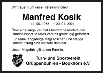 Traueranzeige von Manfred Kosik von Neue Osnabrücker Zeitung GmbH & Co. KG