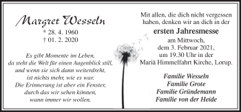 Traueranzeige von Margret Wesseln von Neue Osnabrücker Zeitung GmbH & Co. KG