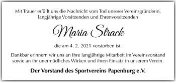 Traueranzeige von Maria Strack von Neue Osnabrücker Zeitung GmbH & Co. KG