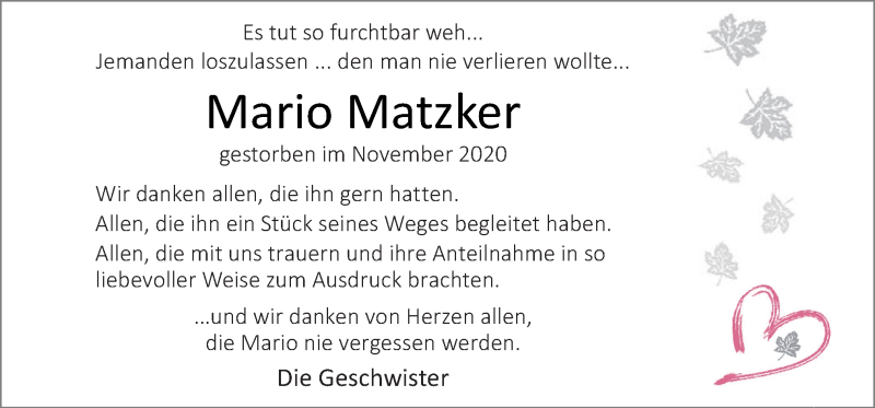  Traueranzeige für Mario Matzker vom 20.02.2021 aus Neue Osnabrücker Zeitung GmbH & Co. KG