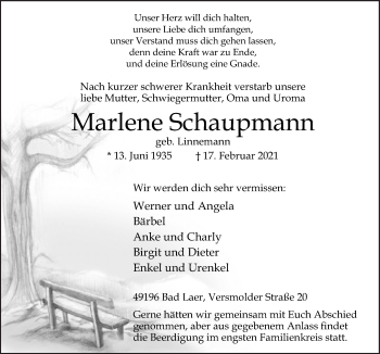 Traueranzeige von Marlene Schaupmann von Neue Osnabrücker Zeitung GmbH & Co. KG