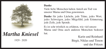 Traueranzeige von Martha Kniesel von Neue Osnabrücker Zeitung GmbH & Co. KG