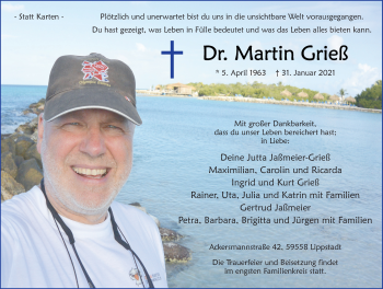 Traueranzeige von Martin Grieß von Neue Osnabrücker Zeitung GmbH & Co. KG