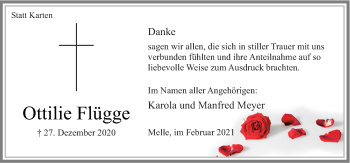 Traueranzeige von Ottilie Flügge von Neue Osnabrücker Zeitung GmbH & Co. KG