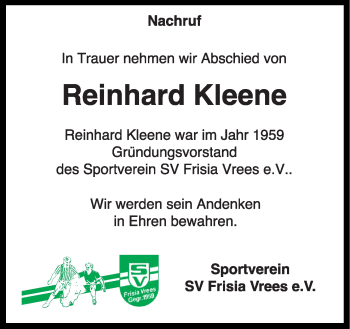 Traueranzeige von Reinhard Kleene von Neue Osnabrücker Zeitung GmbH & Co. KG