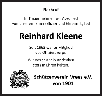 Traueranzeige von Reinhard Kleene von Neue Osnabrücker Zeitung GmbH & Co. KG