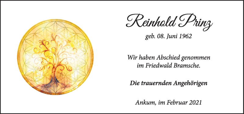  Traueranzeige für Reinhold Prinz vom 20.02.2021 aus Neue Osnabrücker Zeitung GmbH & Co. KG