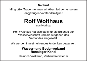 Traueranzeige von Rolf Wolthaus von Neue Osnabrücker Zeitung GmbH & Co. KG