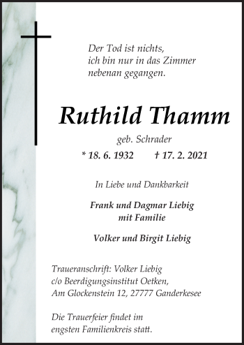 Traueranzeige von Ruthild Thamm von Neue Osnabrücker Zeitung GmbH & Co. KG