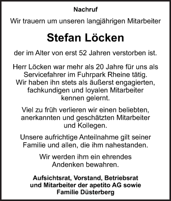 Traueranzeige von Stefan Löcken von Neue Osnabrücker Zeitung GmbH & Co. KG