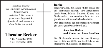 Traueranzeige von Theodor Becker von Neue Osnabrücker Zeitung GmbH & Co. KG