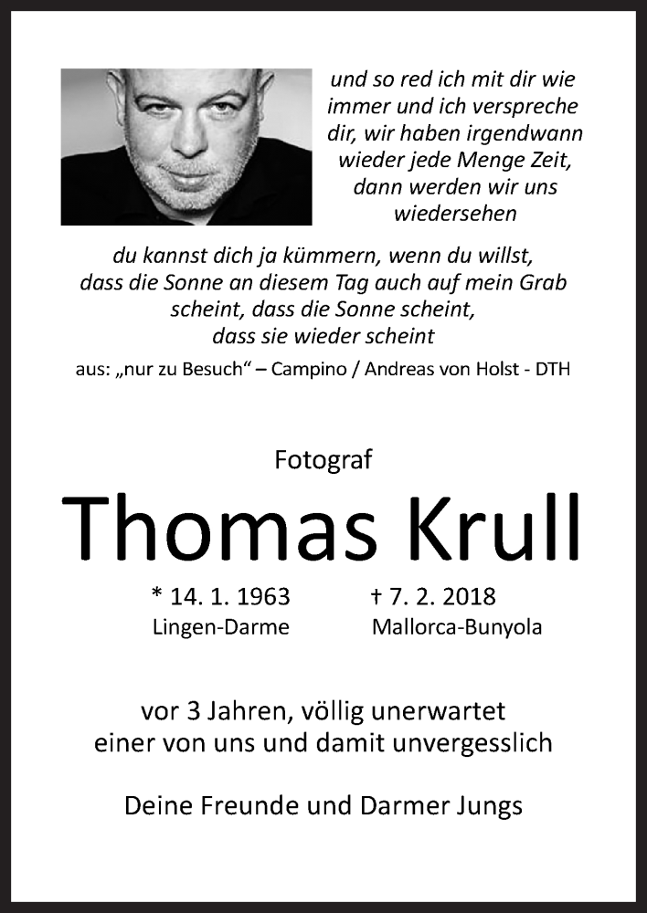  Traueranzeige für Thomas Krull vom 06.02.2021 aus Neue Osnabrücker Zeitung GmbH & Co. KG