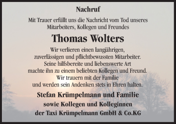 Traueranzeige von Thomas Wolters von Neue Osnabrücker Zeitung GmbH & Co. KG