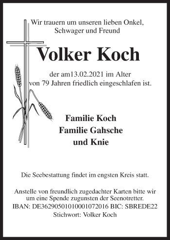 Traueranzeige von Volker Koch von Neue Osnabrücker Zeitung GmbH & Co. KG