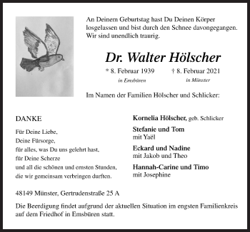 Traueranzeige von Walter Hölscher von Neue Osnabrücker Zeitung GmbH & Co. KG