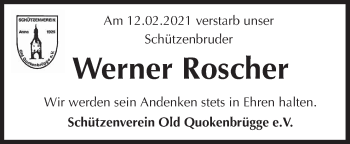 Traueranzeige von Werner Roscher von Neue Osnabrücker Zeitung GmbH & Co. KG