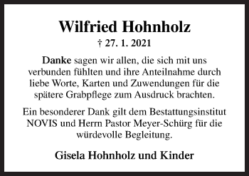 Traueranzeige von Wilfried Hohnholz von Neue Osnabrücker Zeitung GmbH & Co. KG