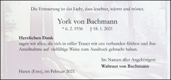 Traueranzeige von York von Bachmann von Neue Osnabrücker Zeitung GmbH & Co. KG