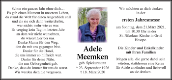Traueranzeige von Adele Meemken von Neue Osnabrücker Zeitung GmbH & Co. KG