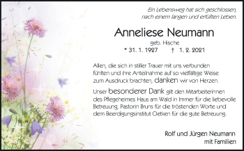 Traueranzeige von Anneliese Neumann von Neue Osnabrücker Zeitung GmbH & Co. KG